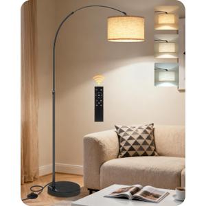 75"Arc Floor Lamp With Marble Base And Adjustable Height, Rotating Hanging Shade, Dimmable Floor Lamp For Living Room With Remote And Door Switch, 3CCT, Over Couch Arched Reading Light