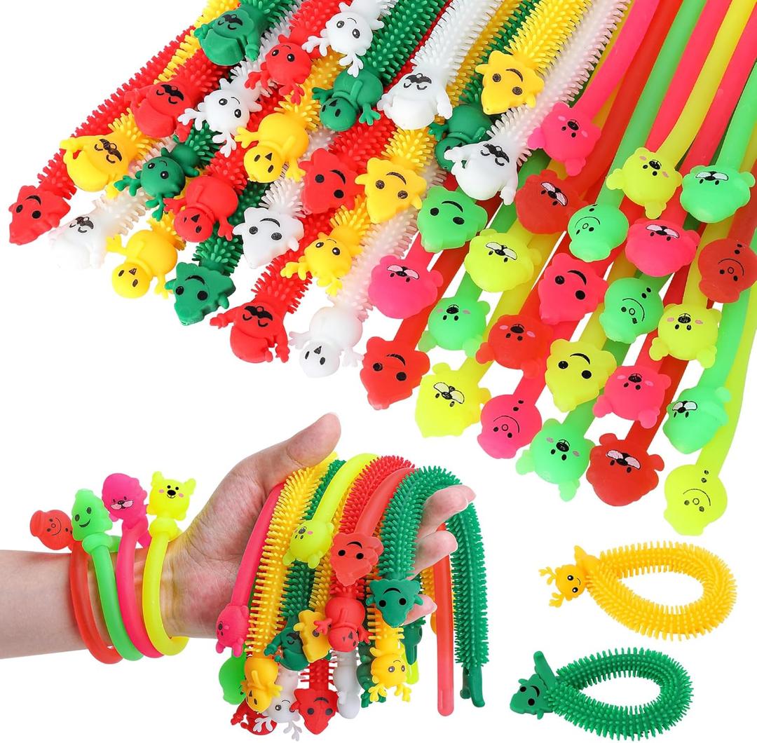 48 Pcs Christmas Stretchy Strings Fidget Toys, Colorful Stretchy Fidgets Sensory Toys, Stress Relief Stretch Sensory Bracelet String with Xmas Tree Santa Claus Snowman Elk for Party Favors (Mixed)
