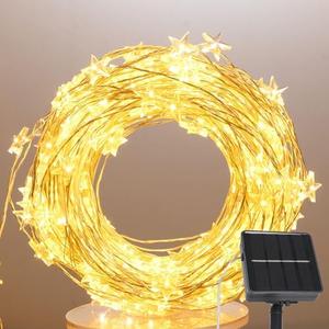 ZELUXDOT Solar Star Lights Outdoor,40FT 120 LEDs Star Fairy Lights Solar Powered,Waterproof Starry String Light for Outdoor Indoor Christmas Wedding Garden Ramadan Decor,Silver Wire,Warm White