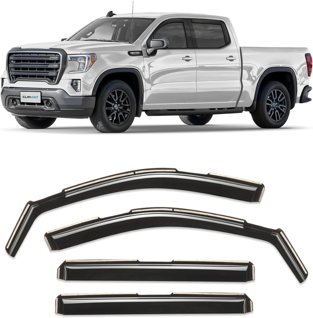 CLIM ART in-Channel Incredibly Durable Rain Guards for GMC Sierra 1500 2019-2025 Crew Cab,Original Window Deflectors,Vent Deflector,Vent Window Visors,Truck Accessories,4pcs-619003LPv