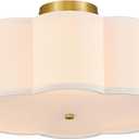 VONLUCE Semi-Flush Mount Ceiling Light, 15.7" Modern 3-Light Ceiling Light Fixture with White Petal-Shaped Shade 3 E26 Sockets for Bedroom Entryway Living Room, Gold Finish, ETL Certificated