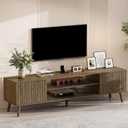 YOSHOOT 63" TV Stand for TVs Up to 70 inch, Mid Century Modern Entertainment Center with Power Outlet,Fluted Media Console with Open Shelves and Storage Cabinets for Living Room & Bedroom, 15.75" W x 66.93" L x 18.9" H