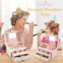 Pretty Comy Jewelry Box for Girls & Women, 3-Layer PU Leather Jewelry Organizer with Mirror, Travel Jewelry Case for Earrings, Rings, Necklaces, Christmas Birthday Gift for Girl & Women