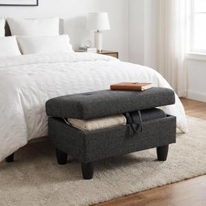 28" Storage Ottoman with Storage for Bedroom, Solid Wood End of Bed Storage Bench, 660lbs Capacity Heavy Duty Foot Rest Stool, Navy Blue Linen Bench with Double Layer Springs (Dark Grey), 19"D x 28.5"W x 17.5"H