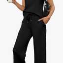SAMPEEL Two Piece Sets for Women Summer Outfits Lounge Sets Mock Neck Tops Wide Leg Crop Pants Vacation Travel Outfits, XL