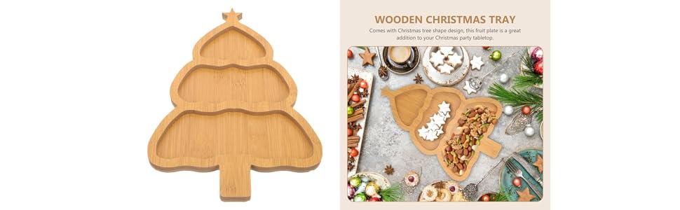 Christmas Shape Tray Dessert Tray Bamboo Snack Plate Serving Tray for Events Living Room Restaurant 2PCS