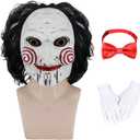 Scary Adult Halloween Costumes Mask Men Billy Mask Scary Movie Cosplay Full Head Latex Mask with Bow Tie Gloves QM055