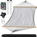 SUNCREAT Double Outdoor Hammock, Polyester Rope Hammock with Strong Spreader bar, Grey, Large