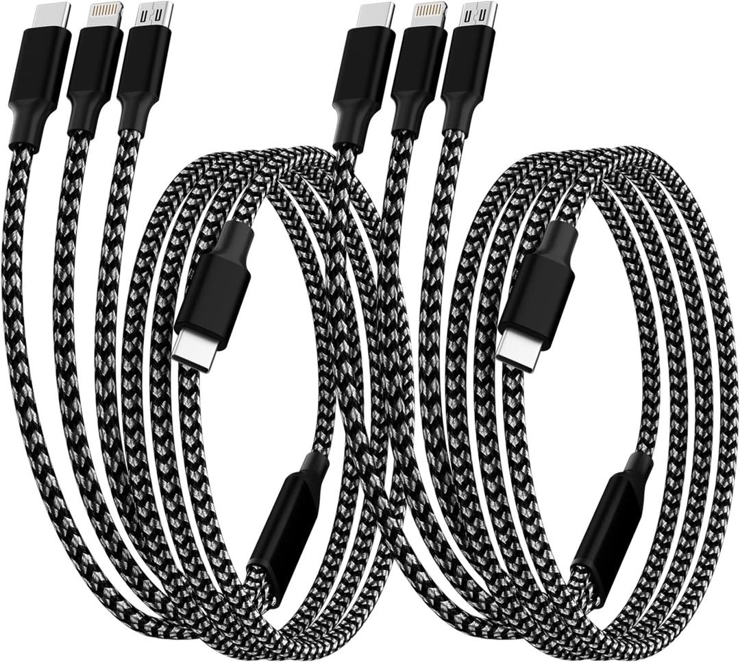 IDISON USB C Multi Charging Cable [2Pack 4FT], 3 in 1 Charging Cable Nylon Braided USB-C Multiple Charger Cord with Type-C, Micro USB and IP Port for iPhone 17/16/15 Series/Cell Phones and More
