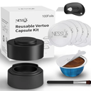Nessus Reusable Kit for Nespresso Pods Vertuo, Reuse Old Coffee Pods for Nespresso Vertuo: 100 Pcs Aluminum Foil Seal Lid, Holder, Brush, Refillable Vertuo Plus Next Capsule Machine(No Pods Come)