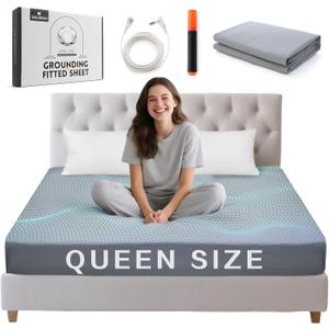 Grounding Sheets Queen Size, 95% Organic Cotton + Luxury 5% Pure Silver Fiber, Grounded Conductive Bed Sheets for Better Sleep with Grounding Cord, Sleep Gifts for Women Men, 60"x 80"x 15" (Gray)