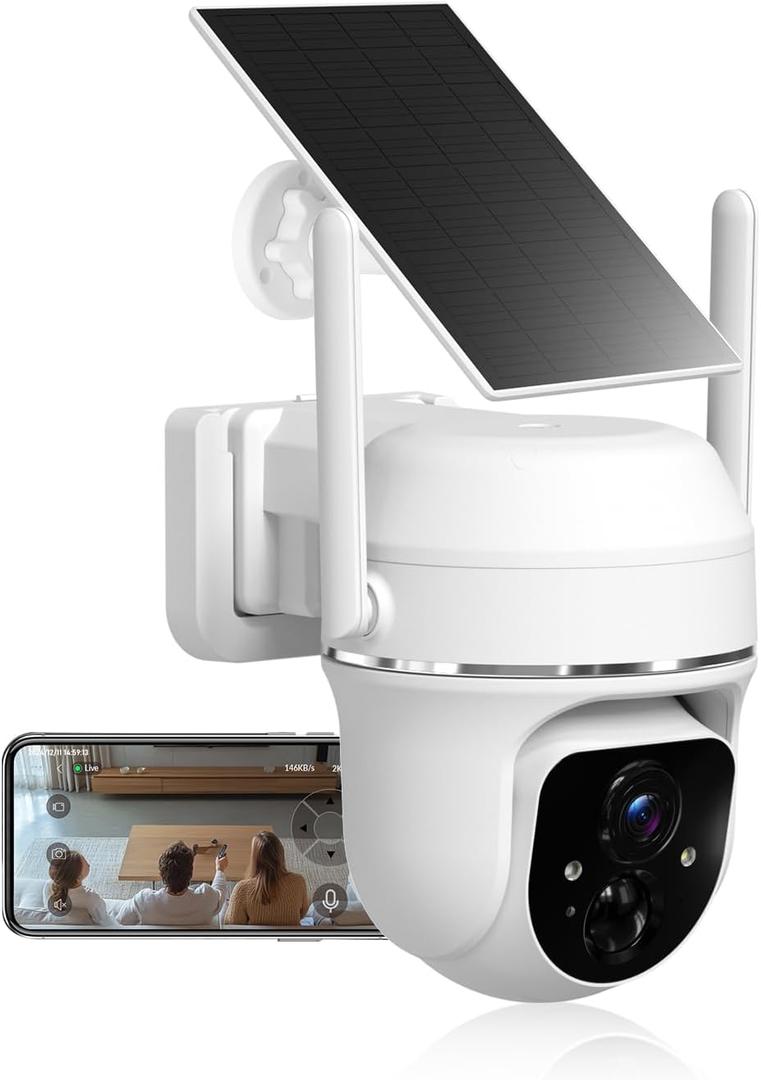 Vicohome 2K Solar Wireless WiFi Security Cameras Outdoor, 355 PTZ, Solar & Battery Powered, PIR Motion Detection, 3MP Full-Color Night Vision, IP65 Waterproof, Cloud/SD Card Storage(Without SD Card)