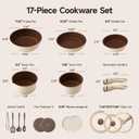 17-Piece RV Pots and Pans Set with Detachable Handle for Camper | Stackable RV Cookware, Induction & Oven Safe, Nonstick Ceramic Brown Interior, Dishwasher Friendly, PFOS & PFOA Free
