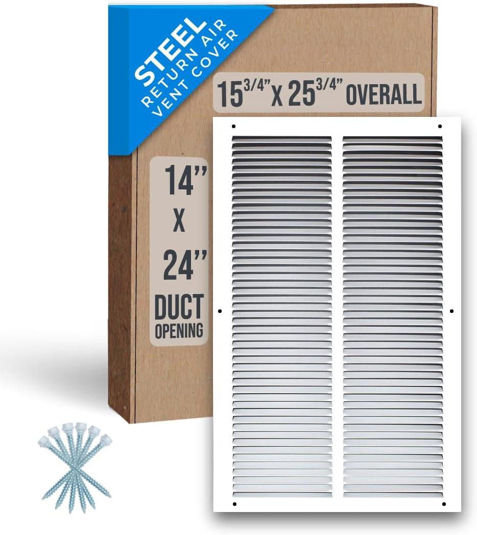 Fits 14x24 Duct Opening | Steel Return Air Grille by Handua | Vent Cover Grill for Sidewall and Ceiling | White | HVAC Cold Air Intake Grille | Outer Dimensions: 15.75"W X 25.75"