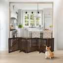 unipaws 24”H Free Standing Pet Gate for Dogs and Cats, Wooden Dog Gates for Doorway, Stairs, Dog Room Divider, Step Over Foldable Pet Fence for The House, Expandable Barrier, Indoor Use, Espresso