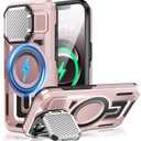 Camera Stand Case for iPhone 16E, [Compatible with Mag Safe] [Lens Cover] 2024 Version Military Grade Protective Soft Case for iPhone 16E 6.3 inch Men Women, Pink