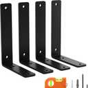 4 Pack 12 Inch Floating L Shelf Brackets for DIY,1/5 Inch Thick Heavy Duty Metal Shelf Bracket for Wall,Premium Black Powder Coated Steel