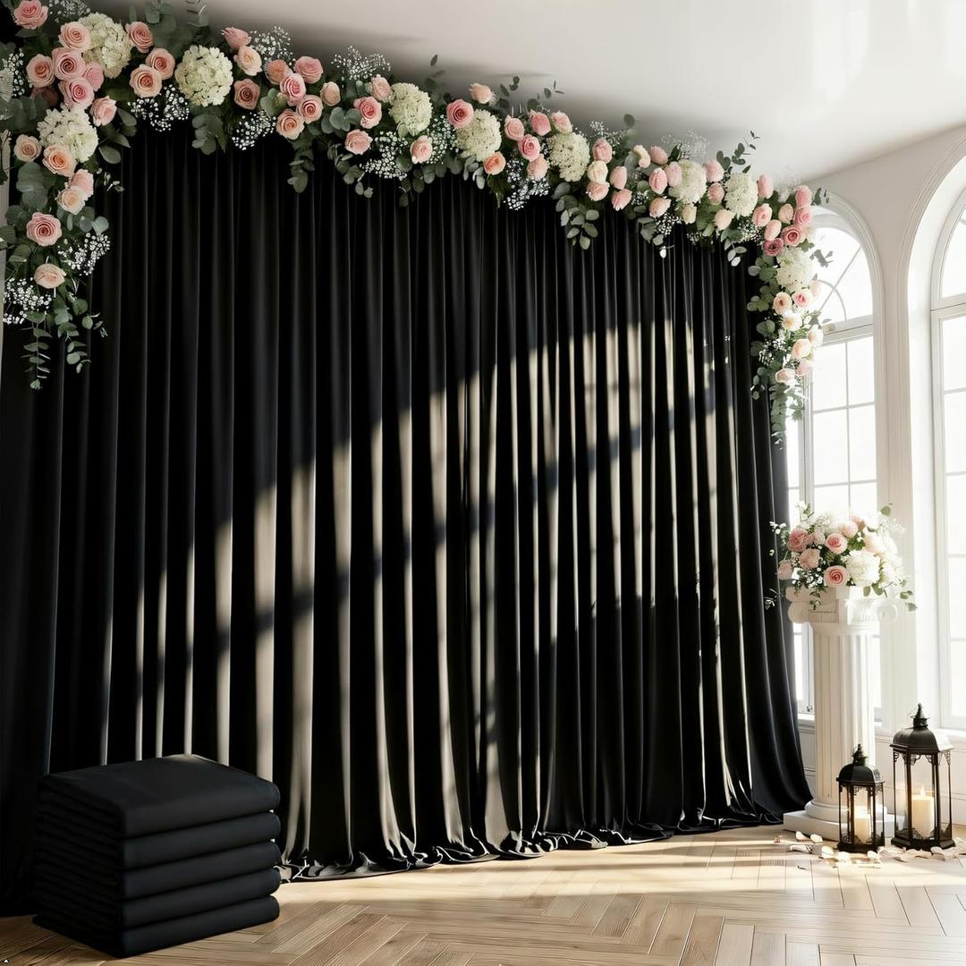 Black Backdrop Curtain - 10FTx10FT Black Drapes for Backdrop Parties Soft Polyester Photo Back Drop Wedding Decorations Photoground Back Drop Stain-Resistant for Back Drop Stand, 2Panels