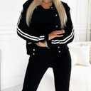 CHICME Women's Three Piece Outfits Striped Tape Patch Tank Tops Bomber Jacket with Sporty Pants Tracksuit Lounge Sets L