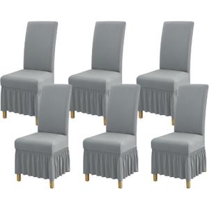 BIETYONE Dining Chair Covers,Dining Room Chair Covers Set of 4,Stretch Kitchen Chair Cover,Washable Dining Chair Cover,Parsons Chair Slipcovers Protective,for Home,Restaurant,Banquet(Pattern 30) (Skirt 6PCS, Smoky Gray)