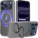 Ultra-Magnetic Stand for iPhone 17 Pro Max Case [Military Drop Protection] [Compatible with MagSafe] Shockproof Translucent Matte Slim Ring Holder Case for iPhone 17 Pro Max (Gray)