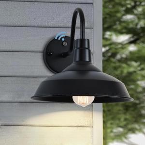 Outdoor Gooseneck Barn Lights with Dusk to Dawn Sensor, 10.6inch Black Farmhouse Exterior Light Fixture Wall Mount, Outdoor Wall Sconces Outside for Farm House Garage Porch Patio 1pack