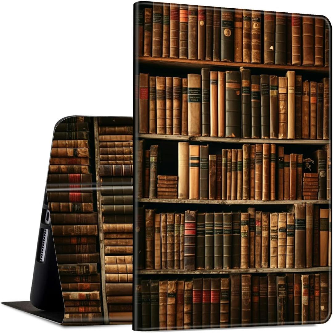 Case for Amazon Kindle Fire HD 8 Tablet (6th/7th/8th Generation, 2016/2017/2018 Release) PU Leather Slim Lightweight Shockproof Smart Stand Cover with Auto Wake/Sleep, Library Bookshelf