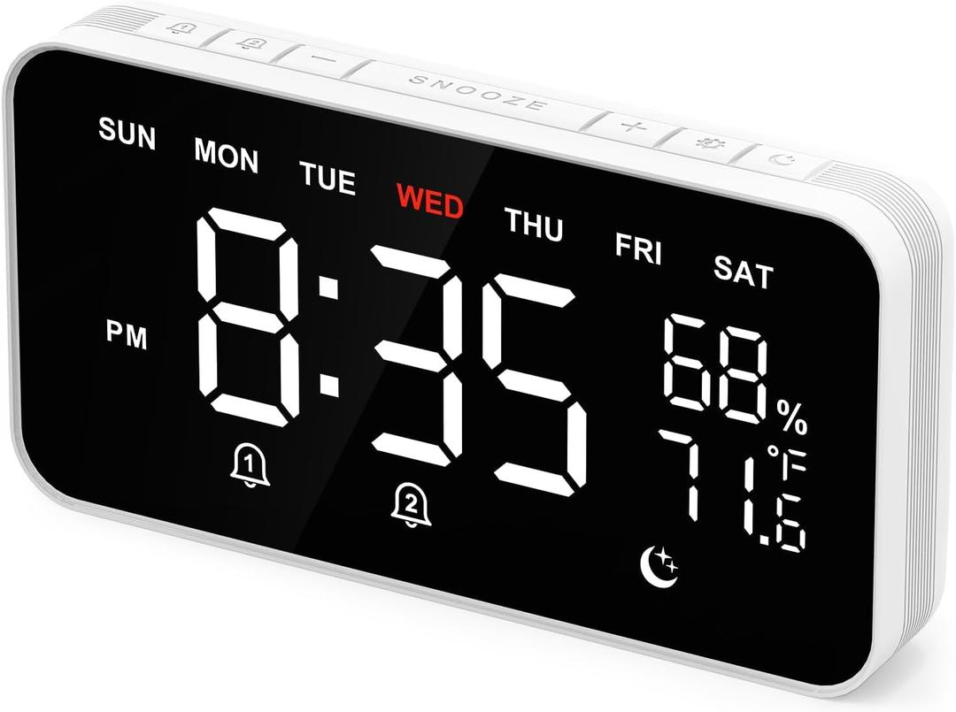 Dekala Digital Alarm Clocks for Bedrooms, Loud Alarm Clock for Heavy Sleepers, Temperature & Humidity Detect, Dual Alarms Weekday/Weekend Mode, Large Display Auto Dimmer, Sleep Sound9 Ringtone