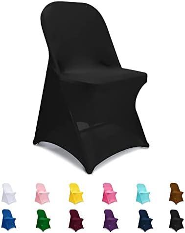 Jieqier Spandex Folding Chair Covers, Black Folding Chair Slipcovers 6 PCS, Universal Fitted Chair Slipcovers for Wedding, Party, Banquet, Holidays, Celebration