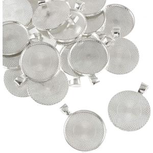 25 pcs 25mm Pendant Trays Round Pendant Bezels Setting Cabochon Blank Base for DIY Jewelry Making, Bright Silver