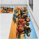 Italian Brainrot Kitchen Floor Set of 2 - Non-Slip Low Profile Floor Mats, Washable Rubber Carpet for Kitchen & Living Room (16x47in + 16x24in), Bedroom & Entryway Decor