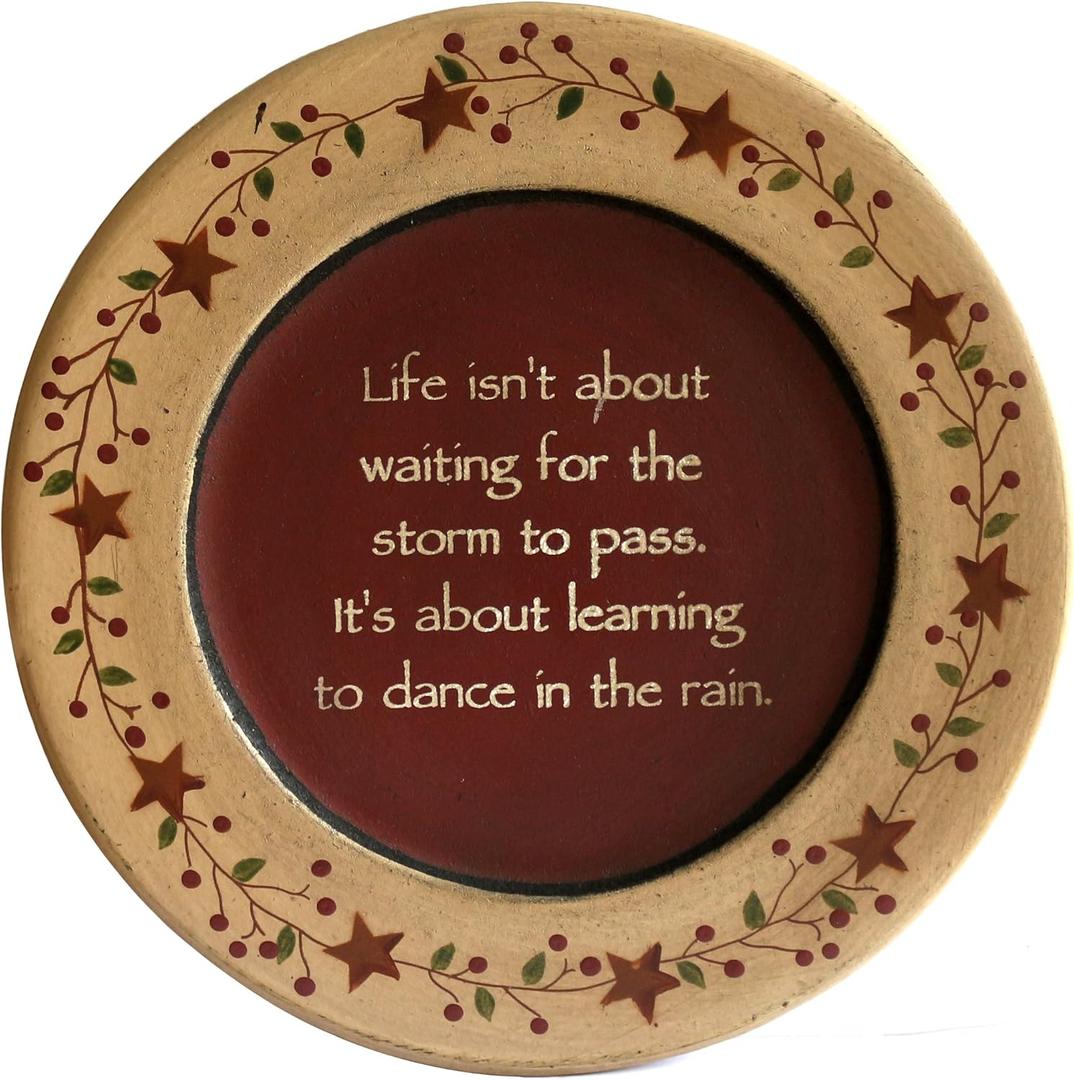 CVHOMEDECO. Primitive Vintage Dance in the Rain Wood Decorative Plate Display Wooden Plate Home Dcor Art, 9-3/4 Inch