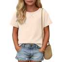 YooAurvox Girls Short Sleeve Shirts 5-14Y, Apricot, 13-14 Years (White)