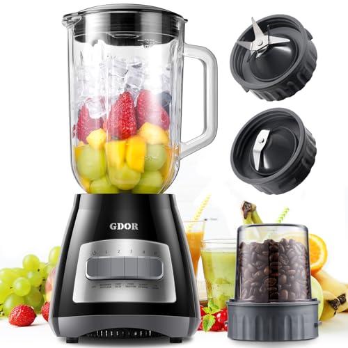 GDOR Blender for Kitchen, 700W Peak Power Smoothie Blender with 1.5L Glass Jug, 6-Leaf Stainless Steel Blades,5 Speed Control for Milkshake,Smoothie,Juice and Ice Drink,Black