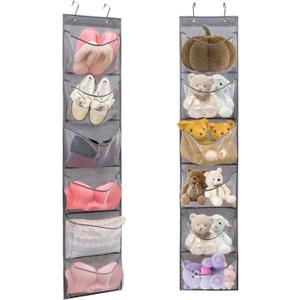 2 Pack Over the Door Shoe Organizer Hanging Stuffed Animals Storage Diaper Holder Clothes Shelve for Closet with 6 Large Pockets (Mesh Pockets - 2 Pack)