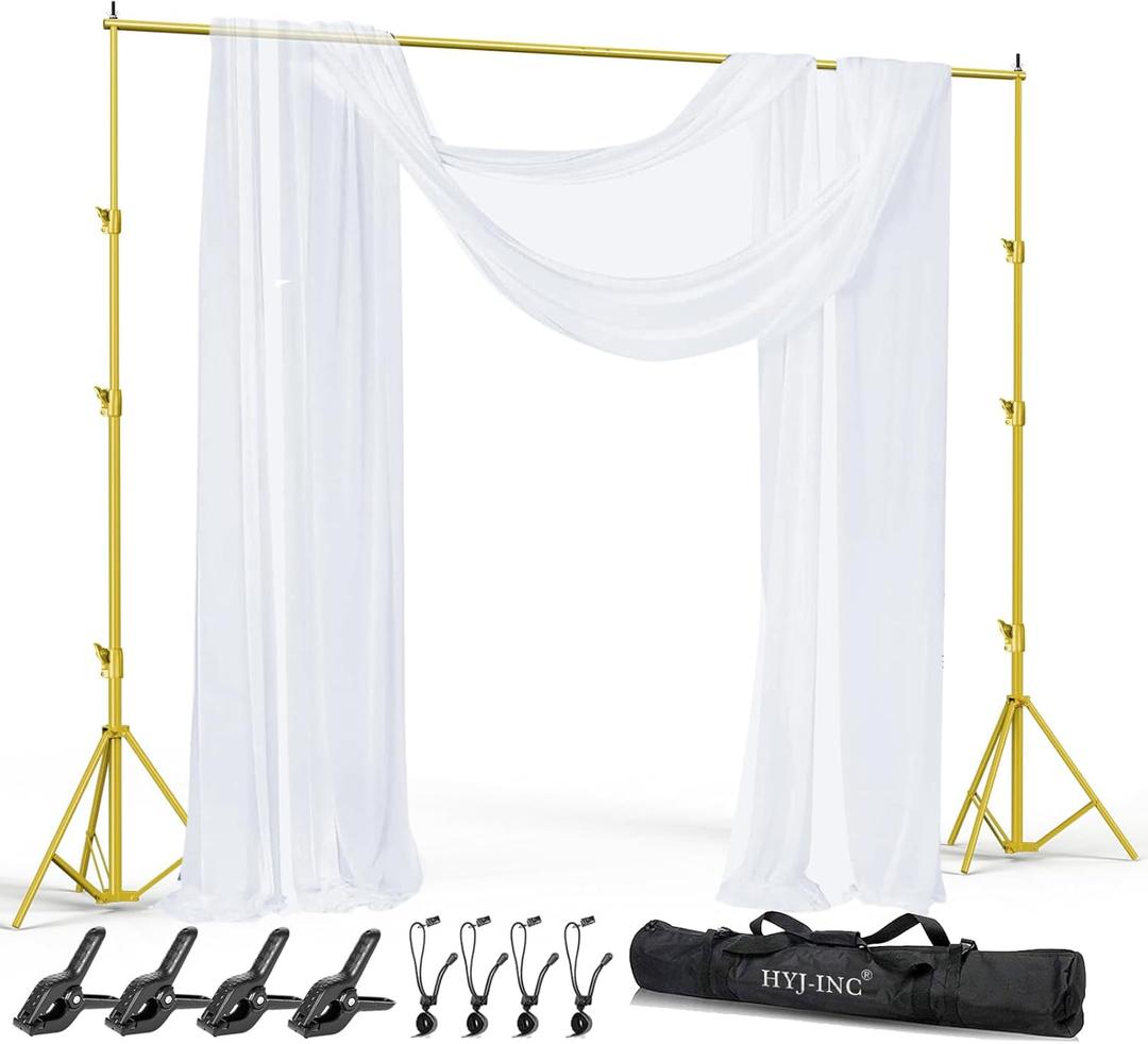 HYJ-INC 10x10Ft Photography Backdrop Stand - Titanium Gold, Adjustable Backdrop Stand for Parties, Photo Back Drop Stand, Background Support Stand with Carry Bag,Clamp.
