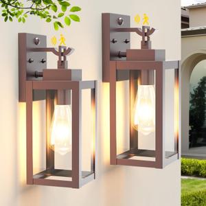 LTBLIGHT 2-Pack Outdoor Motion Sensor Light, 3 Modes Dusk to Dawn Porch Lighting Fixtures, Farmhouse Brown Waterproof Wall Lanterns for House, Backyard, Entryway, Garage