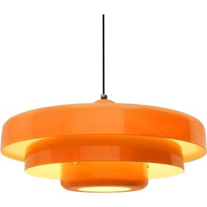 19.7" Large Mid Century Chandelier, 3-Tier Orange Metal Shade Pendant Light, Industrial Adjustable Ceiling Hanging Fixture for Dining Room, Hallway, Bedroom