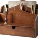 Pine Wood Mail Organizer for Desk - Rustic Mail Sorter with Drawer & Dividers - 4-Slot Mail Sorter for Letters, Files & Small Essentials - Wooden Desk Organizer for Farmhouse Home Decor (Brown)