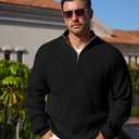 Men's Big Tall Quarter Zip Sweater Mock Neck Pullover Sweaters Fall Winter Casual Knit Pullovers (Black, XXXL)