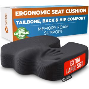 5 STARS UNITED Seat Cushion - Memory Foam Chair Cushion for Tailbone Pain Relief - Ergonomic Support for Coccyx, Sciatica & Butt - Office, Desk & Gaming Chair, Car Seat, Wheelchair, Airplane, Black