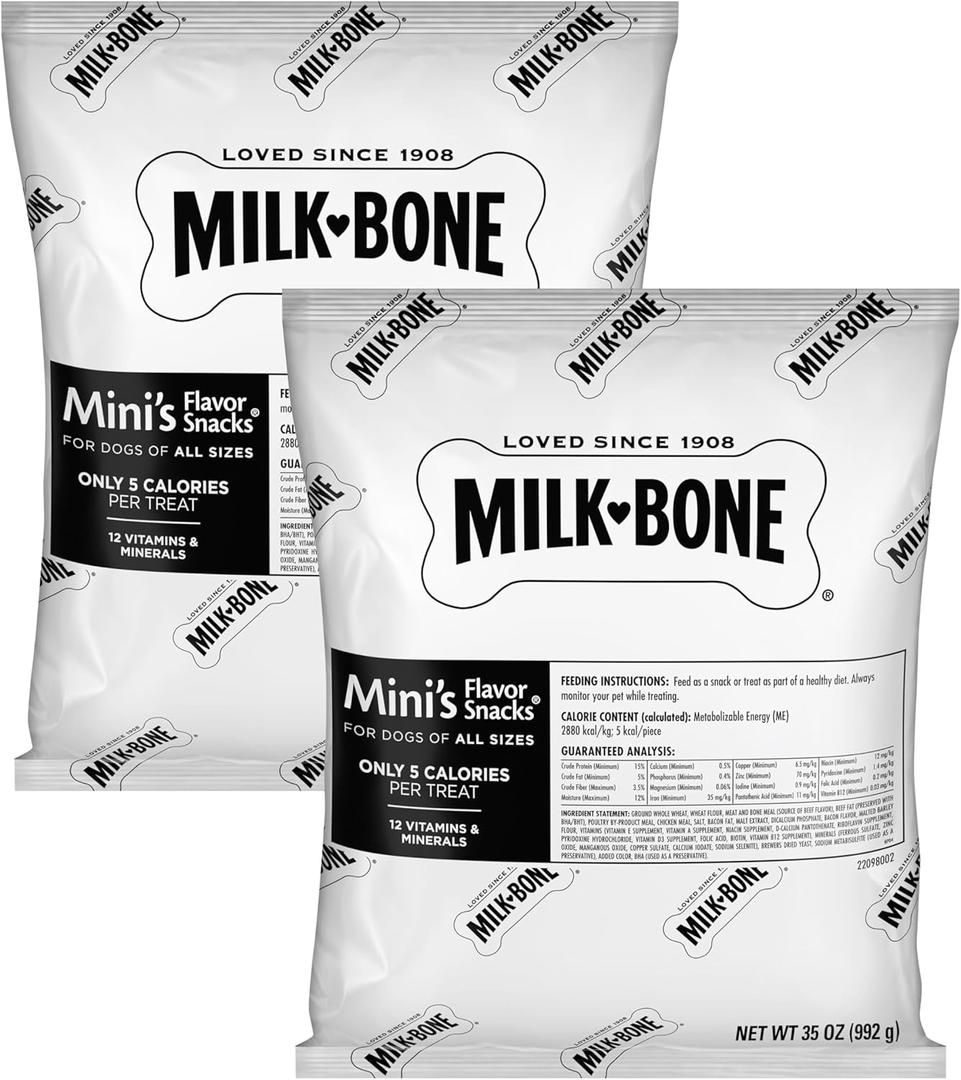 Milk-Bone Mini's Flavor Snacks Dog Treats, 35 Ounce Refill Packs (Pack of 2) Crunchy Texture Helps Reduce Tartar, Best By: DEC 02 2026 