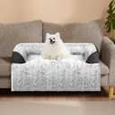 blunique Calming Small Dog Bed for Couch, 35 x 31 inch Removable Couch Cover for Dogs Washable, Non-Slip Fluffy Plush Dog Sofa Mat for Furniture Protector - Grey