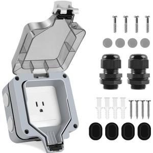 Outdoor Power Outlet Box - Waterproof IP66, 15A 250V Plug Socket with Outdoor Outlet Cover