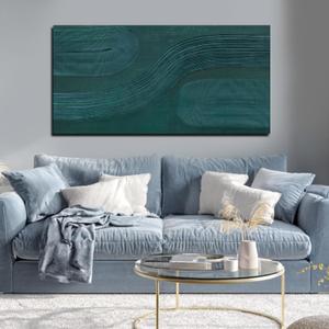Modern Abstract Wall Art Hand Painted Green Canvas Decor Bedroom 24x48 inch
