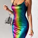 Women's Glitter Sequin Dress Adjustable Spaghetti Strap Fashion Sparkle Party Dresses (S)