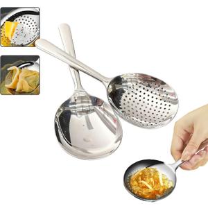 7.9" Stainless Steel Perforated and Regular Set, Slotted and Serving Spoon for Buffet Set, 18/8 Large Serving Spoon Utensils, Extra-Wide 3" Head, for Catering, Restaurants, Kitchen, Parties (2pack)