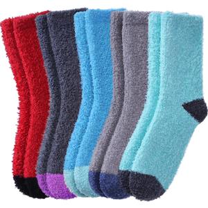 FNOVCO Mens Fuzzy Socks - Soft Cozy Slipper Fluffy Winter Warm Microfiber Plush Sleeping Socks - 5 to 6 Pairs