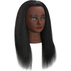 EVATEC Real 100% Human Hair Mannequin Head with Table Clamp Stand for Hairdresser Practice Braiding Styling Manikin Cosmetology Doll Training Head Curling Cutting Updos Display