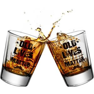 2 Pieces Old Lives Shot Glass 1.6 Oz Old Fashioned Whiskey Glasses Funny Shot Glass Clear Coffee Cup Birthday or Retirement Gift for Men Dad, Grandpa, Old Man